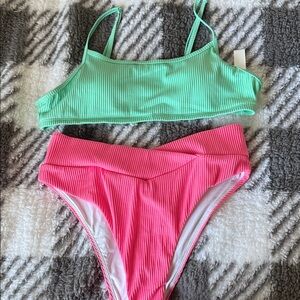 HALARA Pink and Coral Ribbed Bikini Set 💖